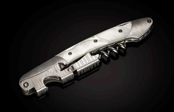 Gris Hand-forged wine opener & corkscrew featuring mother of pearl