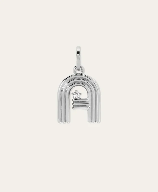 Groovy Diamond Initial Hinged Charm in Sterling Silver