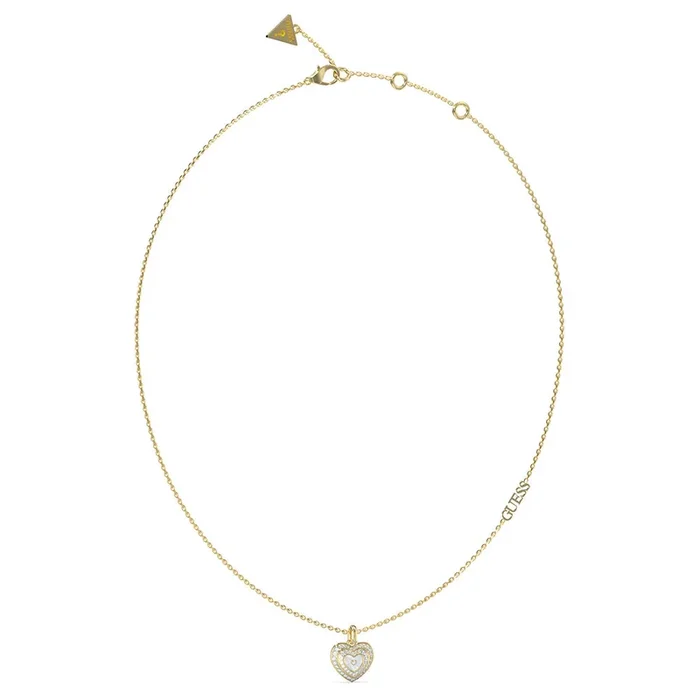 Guess Gold Plated Stainless Steel Mother Of Pearl Mini Heart Pendant On 16-18″ Chain