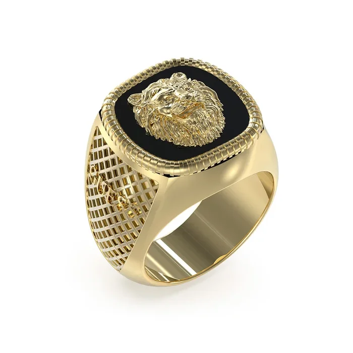 Guess Men’s Jewellery Gold Plated Stainless Steel Lion 18mm Signet Ring