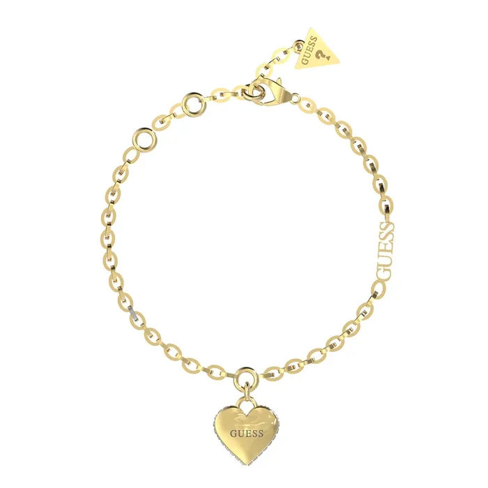 Guess Yellow Gold Plated 14mm Heart Fine Chain Bracelet