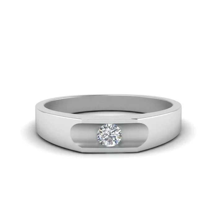Half Bezel Solitaire Mens Diamond Ring