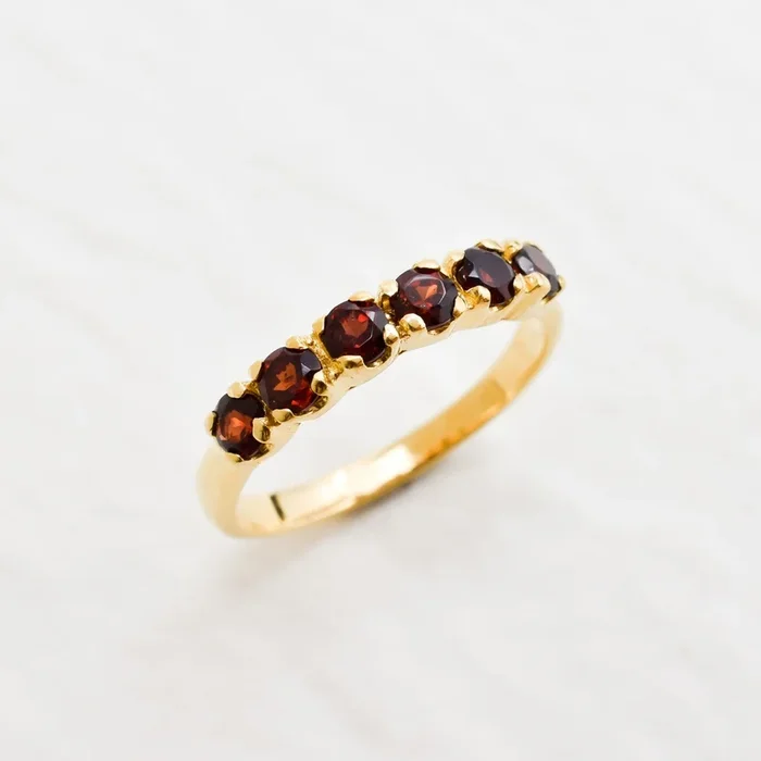 Half Eternity Garnet Ring – Natural Garnet Ring, Gold Garnet Band