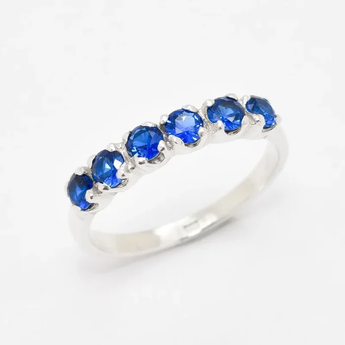 Half Eternity Sapphire Ring – Blue Stackable Band – September Birthstone Ring