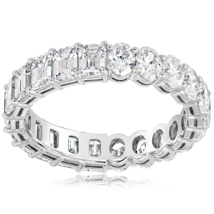 Half Oval & Half Emerald Cut Diamond Wedding Band