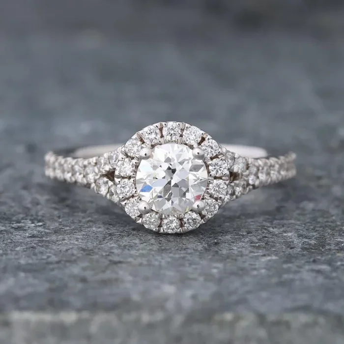 Halo Diamond Engagement Ring (1.06 cttw) in 14k White Gold
