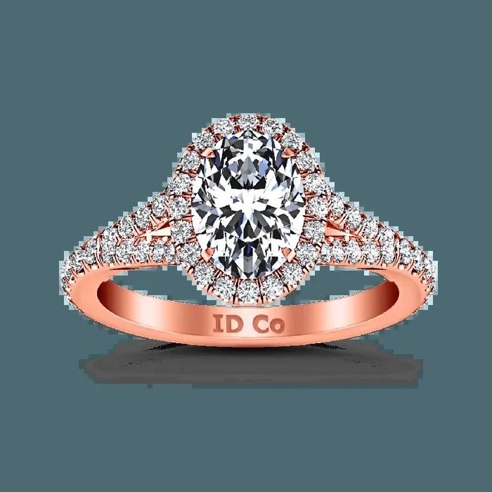 Halo Diamond Oval Engagement Ring Melody 14K Rose Gold