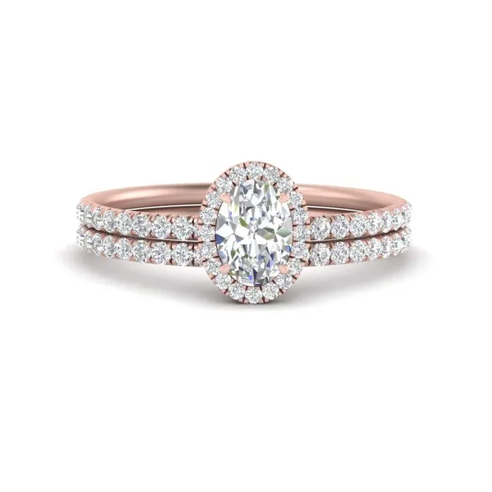 Halo Oval Diamond Wedding Ring Set