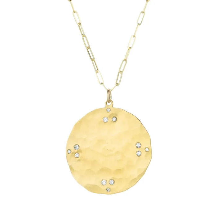 Hammered Disc and Diamond Pendant Necklace