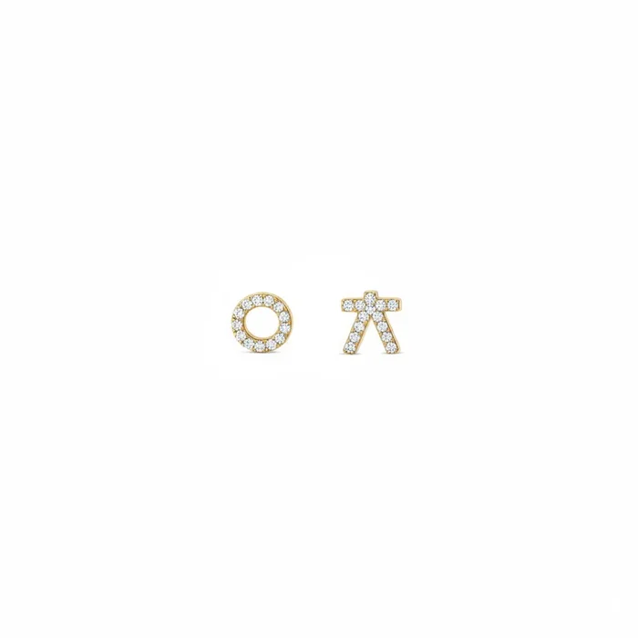 Hangul Double Letter Stud with Diamonds