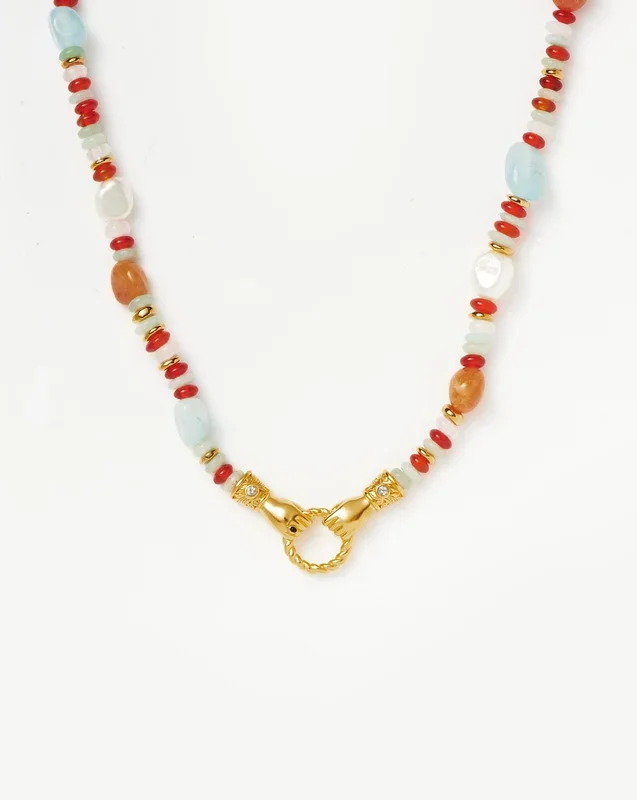 Harris Reed In Good Hands Beaded Gemstone Necklace | 18k Gold Plated/Multi Gemstone & Pearl