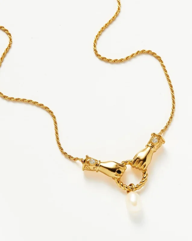 Harris Reed In Good Hands Drop Pendant Necklace | 18k Gold Plated/Pearl & Black Onyx