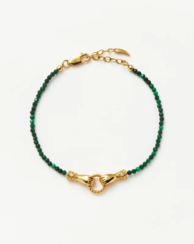 Harris Reed In Good Hands Mini Beaded Gemstone Bracelet | 18k Gold Plated/Malachite