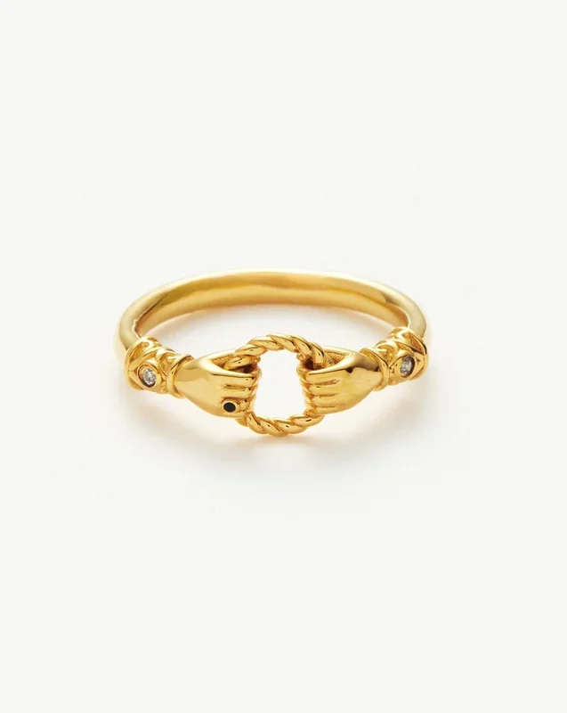 Harris Reed In Good Hands Stacking Ring | 18k Gold Plated/Cubic Zirconia & Black Onyx