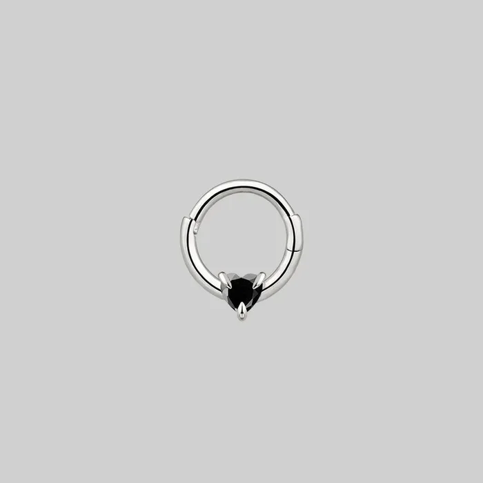 HEART & SOUL. Black Spinel Septum Clicker Ring – Silver
