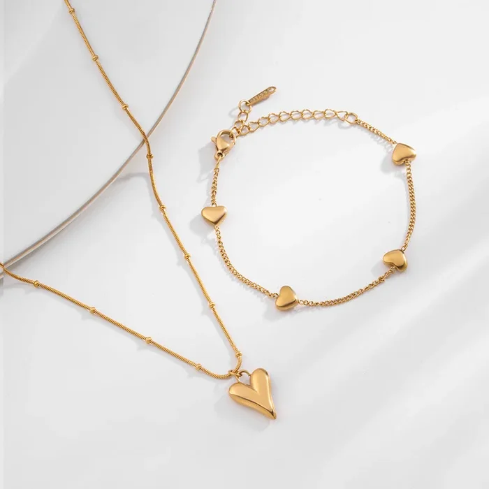 Heart Ball Chain Pendant & Lunar Heart Bracelet Combo Set
