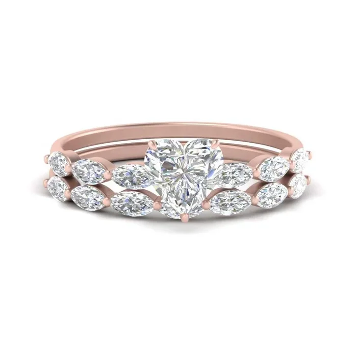 Heart Cut Modern Single Prong Wedding Set