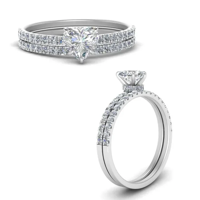 Heart Diamond Hidden Halo Half Way Bridal Set