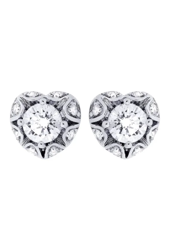 Heart Diamond Stud Earrings For Men | 14K White Gold | 0.7 Carats