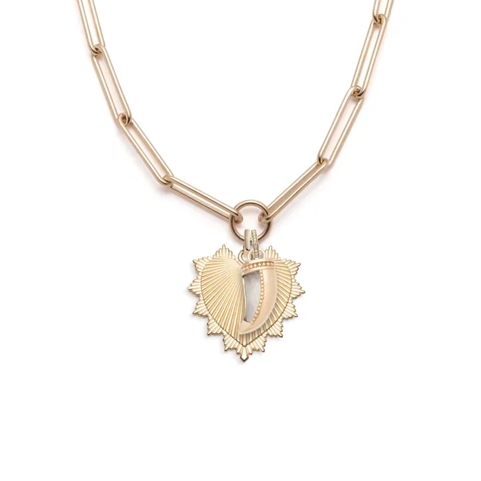Heart Love Token and La Loba Claw Extended Clip Open Chain Story : in Yellow Gold with Green Prasiolite