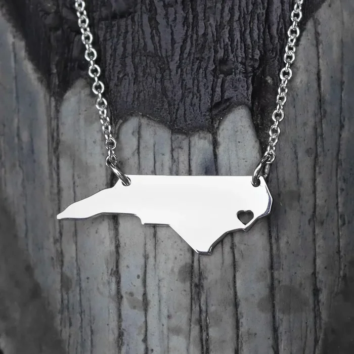 Heart of Carteret NC Necklace in Sterling Silver