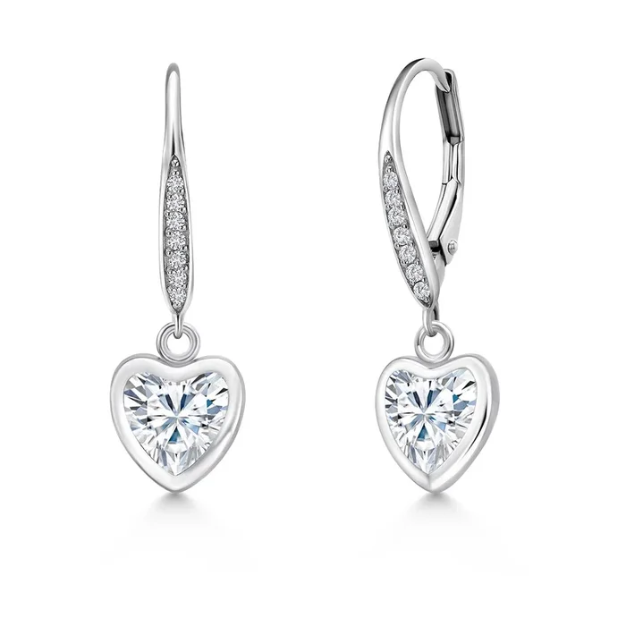 Heart Shape Gemstone Birthstone and Lab Grown Diamond Dangle Earrings For Women | 925 Sterling Silver | 6MM Heart Shape | Fine Jewelry Gifts for Her Mom Women Wife