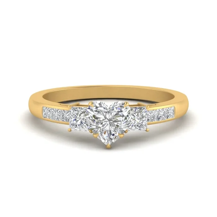 Heart Shaped Channel Three Stone Classic Ring