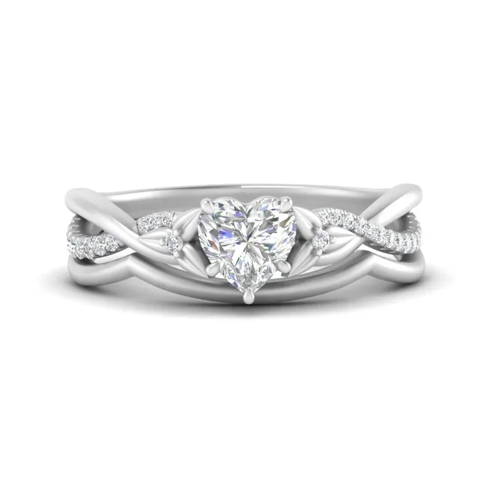 Heart Shaped Daisy Twisted Wedding Ring Set