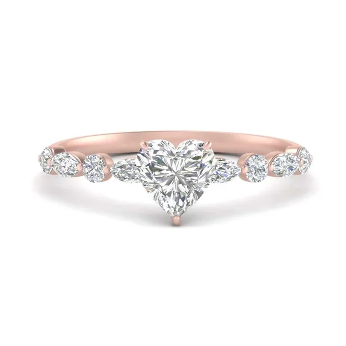 Heart Shaped Floating Marquise Accent Engagement Ring