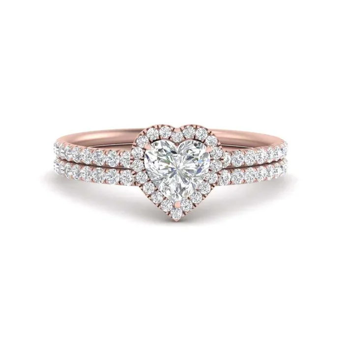 Heart Shaped Halo Wedding Ring Set