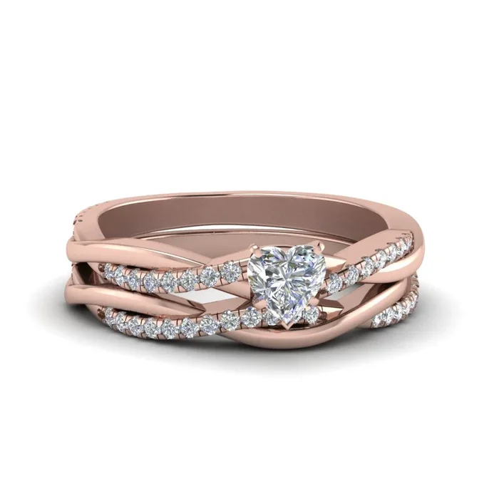 Heart Shaped Infinity Twist Matching Wedding Set