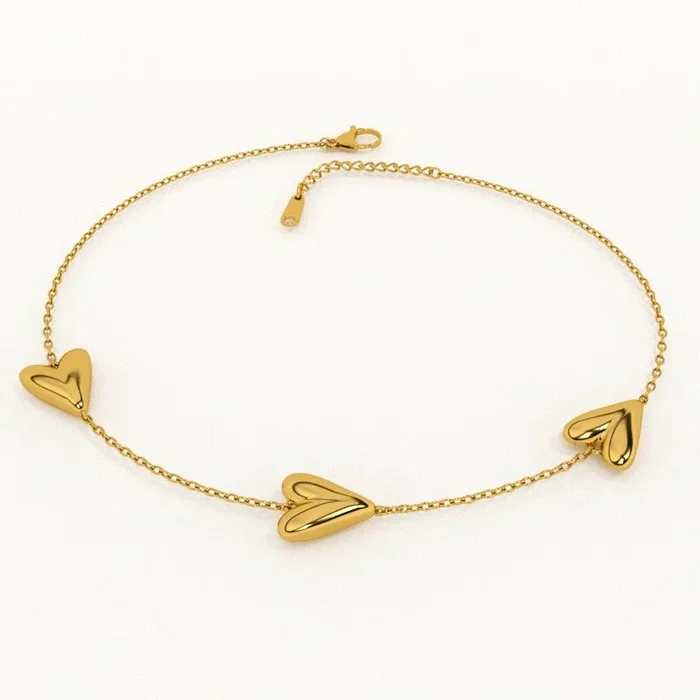 Heart Trio Gold Anklet