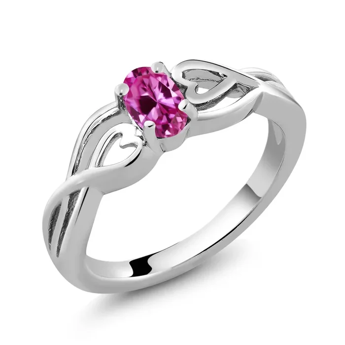 Heart Wedding Anniversary Promise Engagement Infinity Ring for Women | 925 Sterling Silver | Oval 6X4MM | Gemstone Birthstone | Sizes 5 to 9