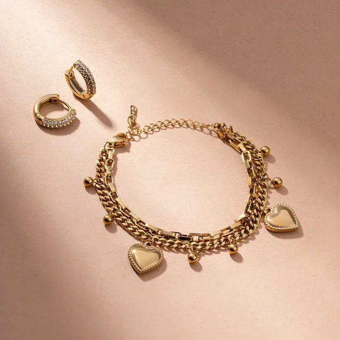 Hearts All Over Bracelet & Diamond Huggie Hoop Earrings Combo Set