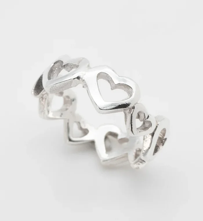 Hearts Cut-out Ring, Silver Hearts Band, Small & Big Hearts Ring
