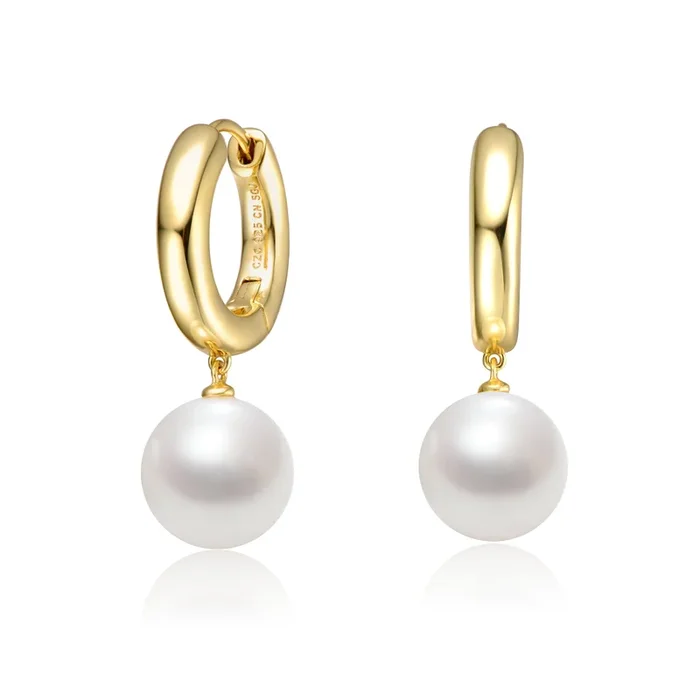 Henriette Pearl Drop Huggie Hoop Earrings