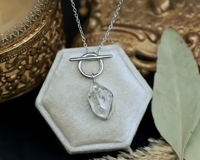 HERKIMER COLLECTION – RHODIUM PLATED STERLING SILVER NECKLACE WITH HERKIMER DIAMOND QUARTZ – BY JORGE REVILLA