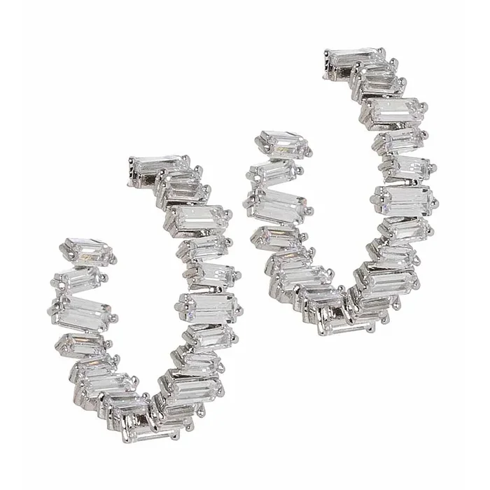 Hestia Inside and Out CZ Medium Hoop Pierced Earrings (Silvertone)