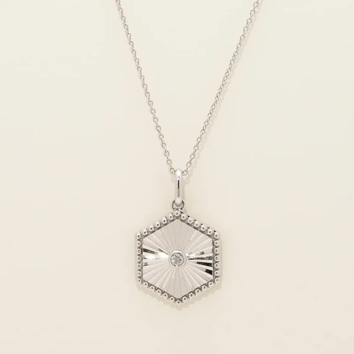 Hexagon Fashion Necklace in Sterling Silver with Diamond (.04ct)
