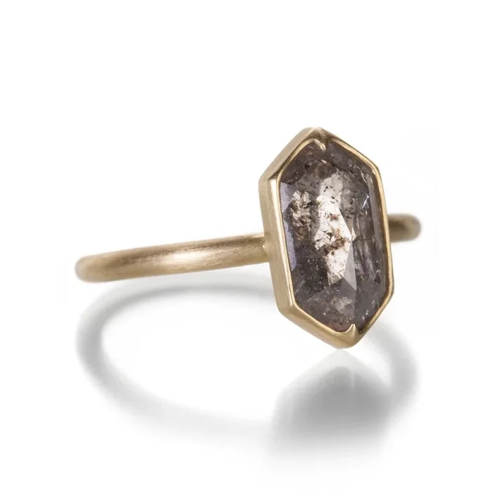 Hexagonal Lacy Gray Diamond Ring