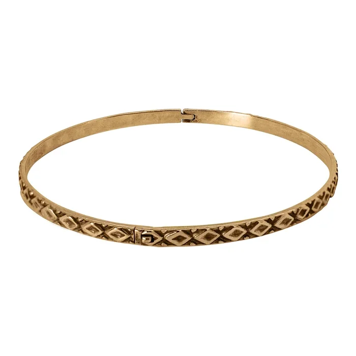 Hidden Hinge Bangle in Antiqued Bronze – Diamond Pattern