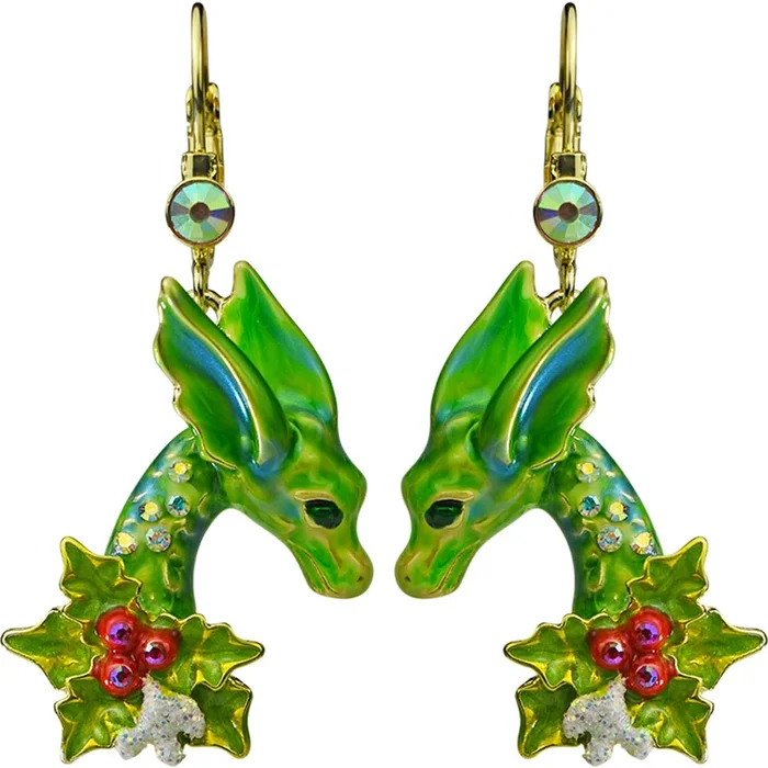 Holiday Dreams Dragon Leverback Earrings (Goldtone)