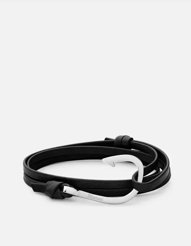 Hook Leather Bracelet, Silver