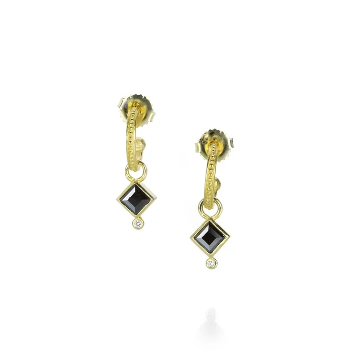 Hoops with Black Diamond Drops