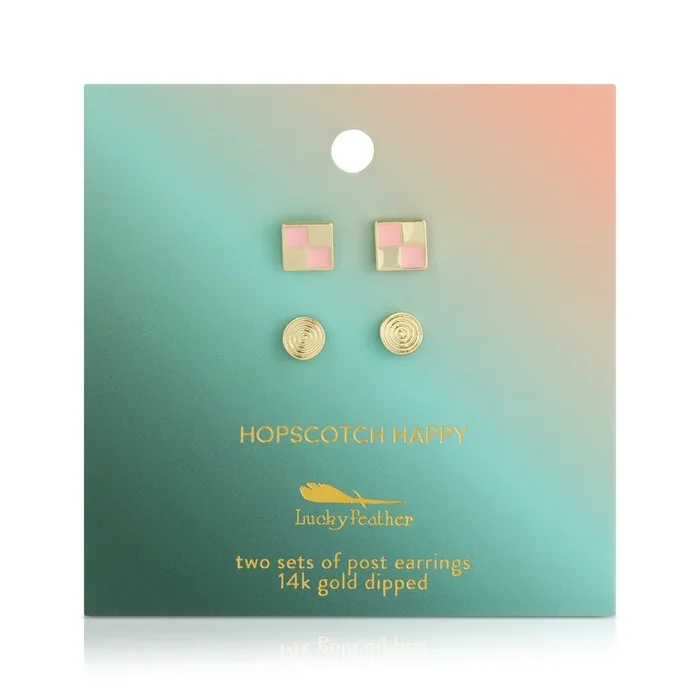 Hopscotch Happy – Checkerboard + Swirl Studs