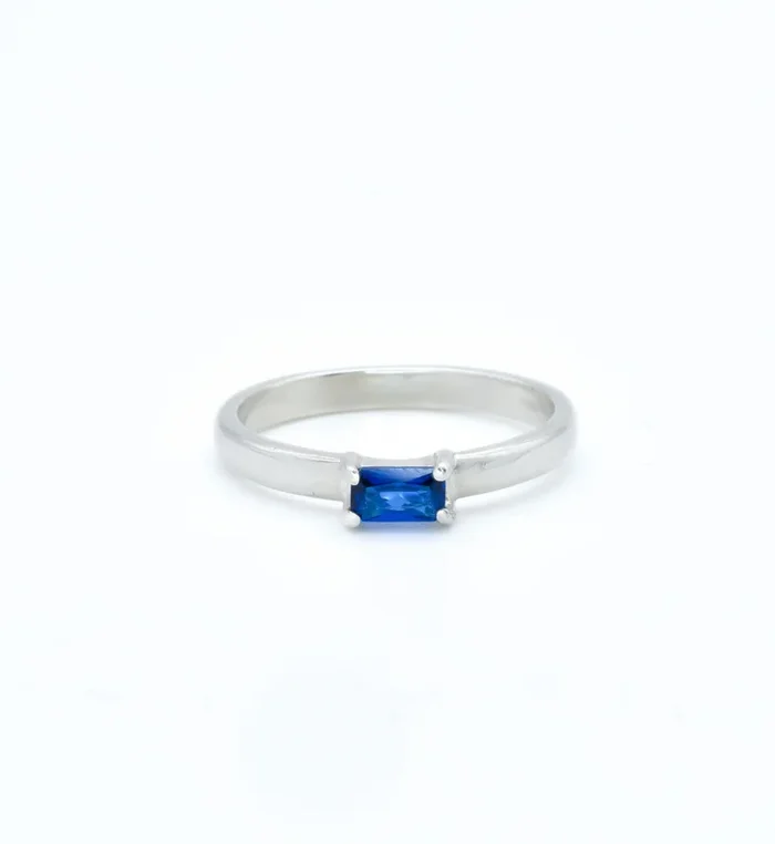 Horizontal Baguette Dainty Sapphire Ring in Silver