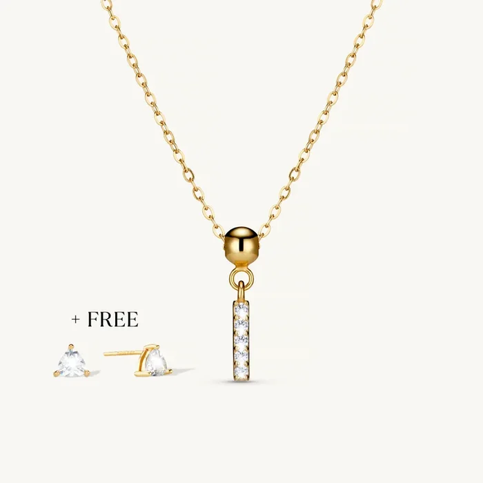 I Diamond Initial Charm Necklace + FREE Diamond Trio Studs Gold