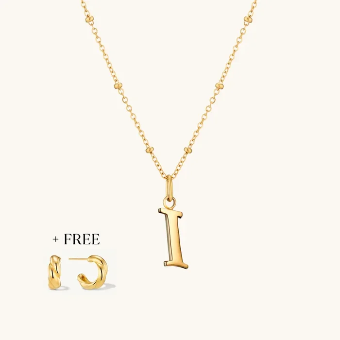 I Script Initial Necklace + FREE Allure Hoops Gold