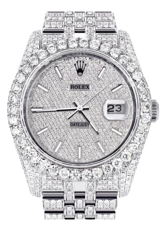 Iced Out Rolex Datejust 36 MM | Stainless Steel | 16.5 Carats of Diamonds | Full Diamond Diamond Dial | Jubilee Band