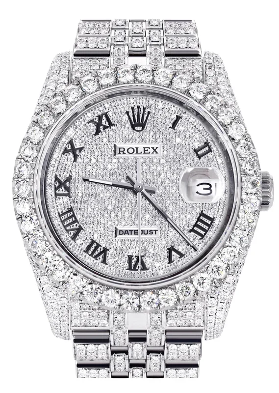 Iced Out Rolex Datejust 36 MM | Stainless Steel | 16.5 Carats of Diamonds | Full Diamond Roman Diamond Dial | Jubilee Band | Model 116200